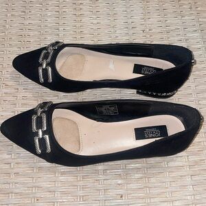 Jones New York Loafers Faux Suede Slip On Flats Pointed Toe Black Chain 7.5
